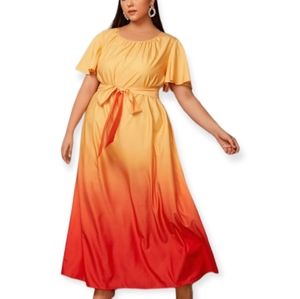 Elegant Ombre Yellow and Red Maxi Dress